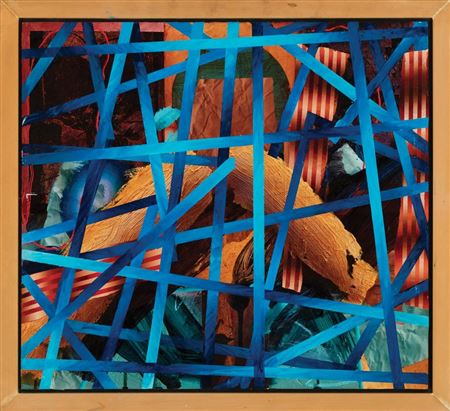 "Abstract Composition with Blue Striations"