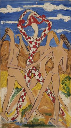 "Harlequin and Nudes (Floral Still Life)"