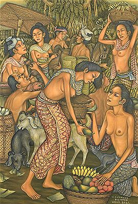 A BALINESE VILLAGE SCENE WITH FEMALE FIGURES AND LIVESTOCK by Nyoman Darmana - Auction record, sale price, and art valuation. Compare with similar artists and explore comparable artworks.
