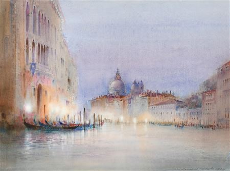 'The Salute at dusk lights coming on'; 'Venetian canal on a sunny morning' (2)