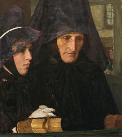 Alte Frau mit Kind in der Kirche