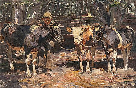 Herder boy with three young cattle by Max Bergmann - Auction record, sale price, and art valuation. Compare with similar artists and explore comparable artworks.