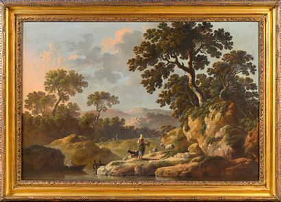 Peasant woman and her herd by the river