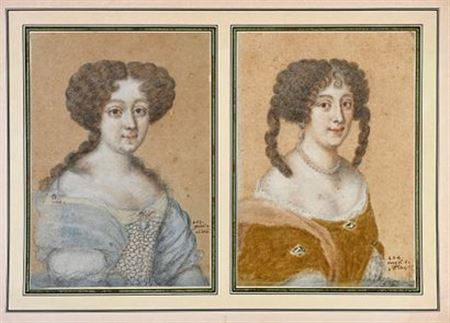 Two portraits of women on the same mount