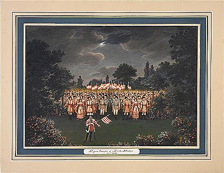 Torchlight ballet of young people in a park