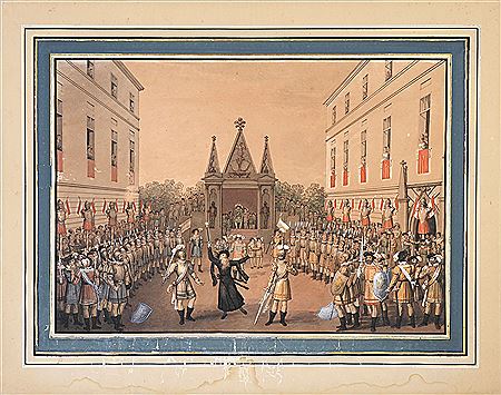 Duel of knights in the court of a Palace