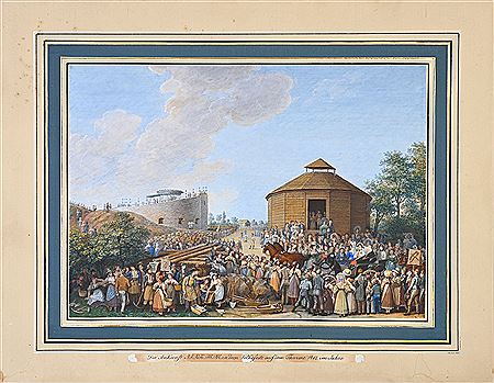 The arrival of the cabriolet of Emperor Franz and Empress Caroline at the tower no. 12