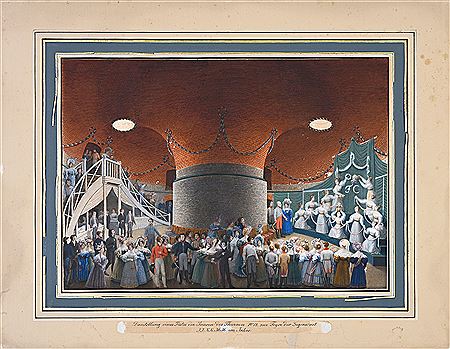 Folk festival on the occasion of the imperial visit of the fortification works in Linz: ballet of young girls flowering a monogram FC in honor of the emperor and empress