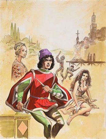 LA TOILE ET LA DAGUE, TOME 1, LA MORT SUR LE BUCHER, COUVERTURE.