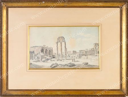 View of the Three Columns of the Temple of Jupiter Stator in Rome.