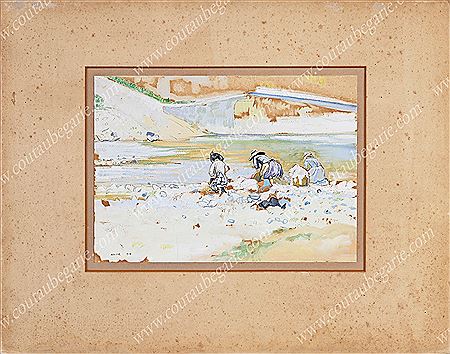 Washerwomen by a lake.