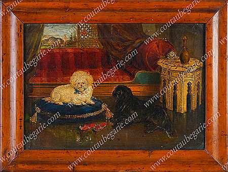 The Sultana's Bichon and Pekingese in an Oriental Interior.
