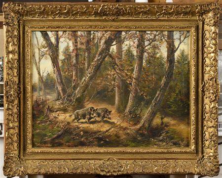 Two wild boars in an undergrowth
