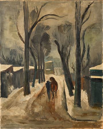 Rider and horse on a village road