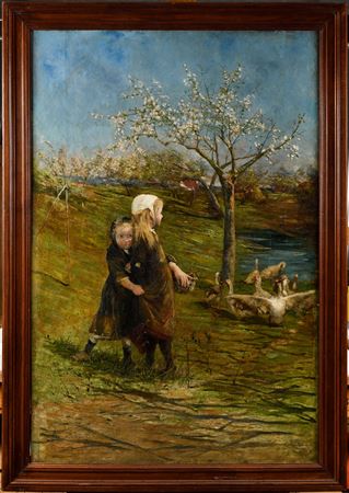 Young girls with geese