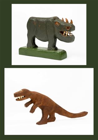 Folk Art Carvings, Rhino and Dino (2)