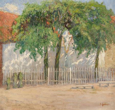 Village square with cross in the Eifel by Ernst Inden - Auction record, sale price, and art valuation. Compare with similar artists and explore comparable artworks.