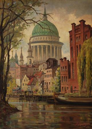 View of the old trip with the houses on Burgstrasse, the dome of the Nikolei Church and the Old Town Hall by Paul Matthes - Auction record, sale price, and art valuation. Compare with similar artists and explore comparable artworks.