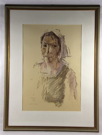 Pastel, Female Bust with Headscarf