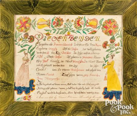 Fraktur birth certificate for Conrad Henrich, b. 1826