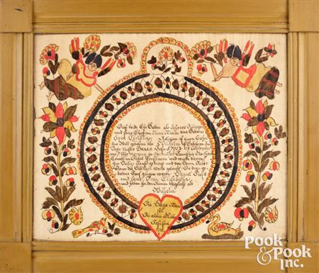 Fraktur birth certificate for Wilhelm Dilinger, b. 1793 by Blousy Angel - Auction record, sale price, and art valuation. Compare with similar artists and explore comparable artworks.