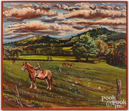 Landscape, with Horses in Pasture and Rolling Hills in Background