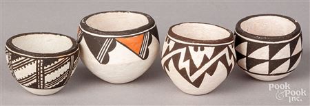 Four miniature Acoma Indian pottery ollas