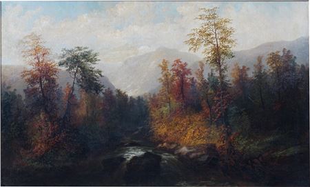 NORTH CAROLINA LANDSCAPE WITH MOUNTAINS IN THE BACKGROUND AND WATERFALL IN THE FOREGROUND