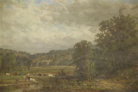 Untitled, landscape depicting cows in a pasture
