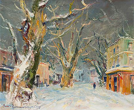 Snowy village street