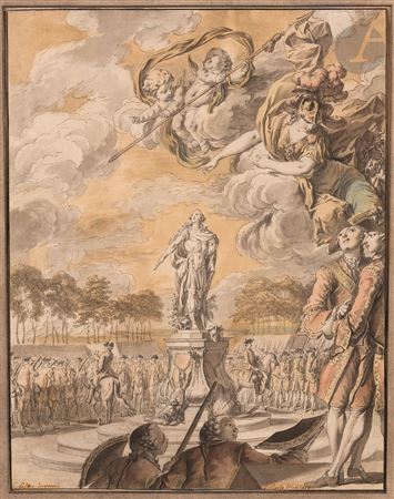 Military review in front of the statue of King Louis XV by Charles-Dominique-Joseph Eisen - Auction record, sale price, and art valuation. Compare with similar artists and explore comparable artworks.