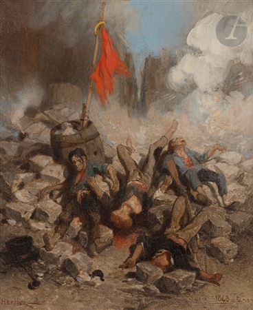 The Barricade, 1848 by Louis Adolphe Hervier - Auction record, sale price, and art valuation. Compare with similar artists and explore comparable artworks.