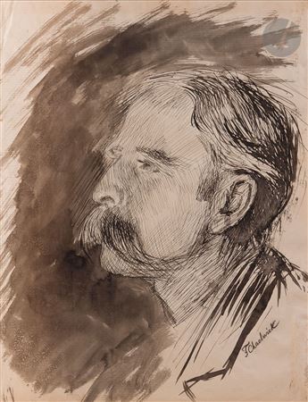 Portrait of a moustachioed man in profile