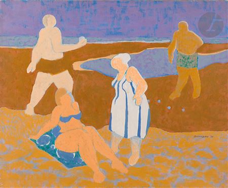 Plage, joueur de boules, 1970