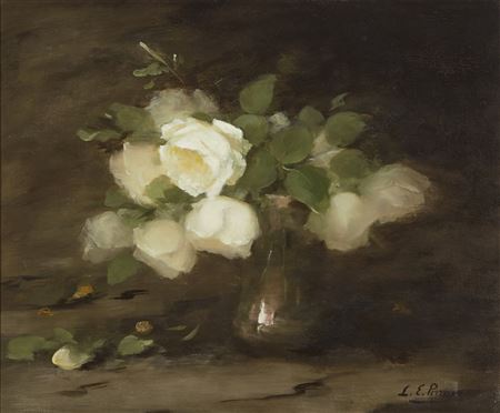 Still life with white roses in a vase