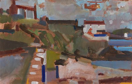 Landscape with Helicopter by Michael Upton - Auction record, sale price, and art valuation. Compare with similar artists and explore comparable artworks.