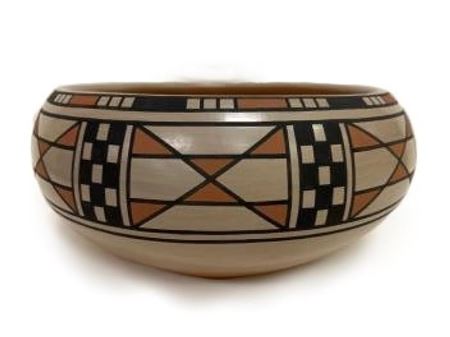 San Ildefonso Pueblo, Blue Corn, polychrome pottery bowl