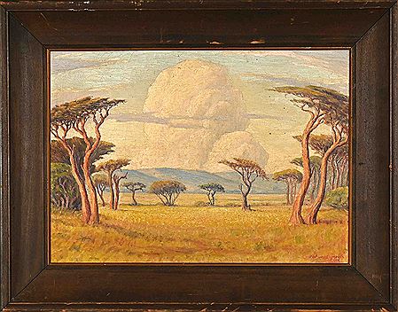 LANDSCAPE WITH TREES AND LARGE CLOUD