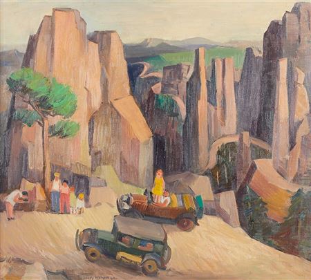Sample artwork by Dewey Ernest Albinson (1898 - 1971), known for landscape, genre-frontier, mural - View similar artists and auction records