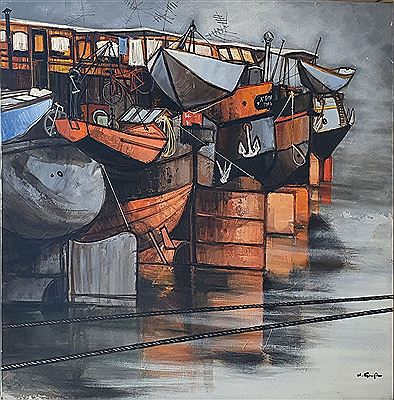 Barges in the mist