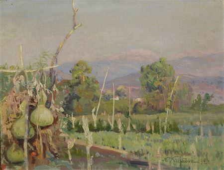 Garden in front of the mountain