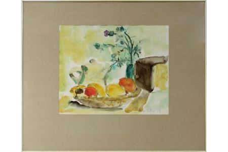 Still life with fruit and flower vase