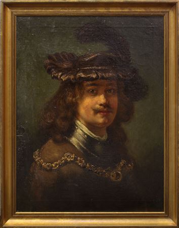 Portrait of Rembrandt Harmenszoon van Rijn, with golden chain and feather-decorated hat