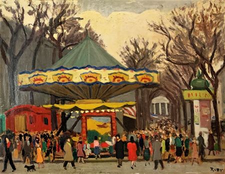 Party and merry-go-round in Clichy animated with characters.