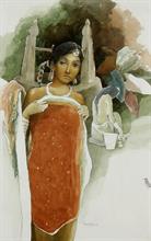 Sample artwork by Arup Das (1927 - 2004), known for mural and easel expresssive figurataive painting - View similar artists and auction records