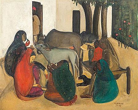 Sample artwork by Amrita Sher-Gil (1913 - 1941), known for modernist figure, genre and self-portrait painting - View similar artists and auction records