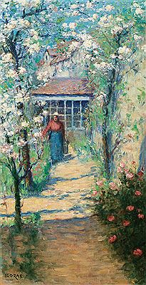 Sample artwork by Isobel Rae (1860 - 1940), known for post-impressionist style, black outlines filled with flat areas of color - View similar artists and auction records