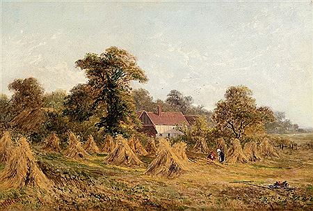 Summer Landscape-Harvest Time by William Henry Hall - Auction record, sale price, and art valuation. Compare with similar artists and explore comparable artworks.