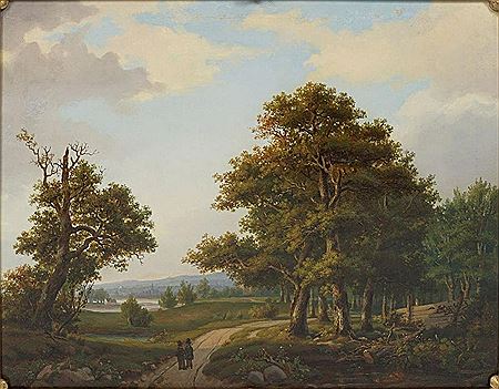 Figures in a wooded landscape
