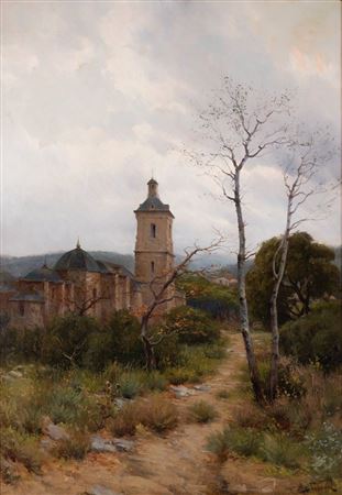 "Rural landscape with church".